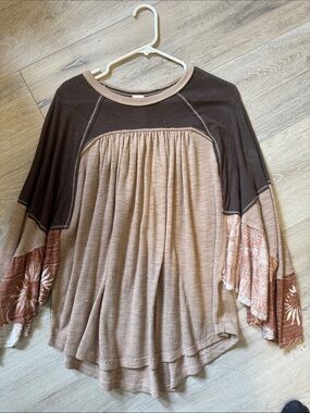 We the Free Relaxed Tan and Brown Top